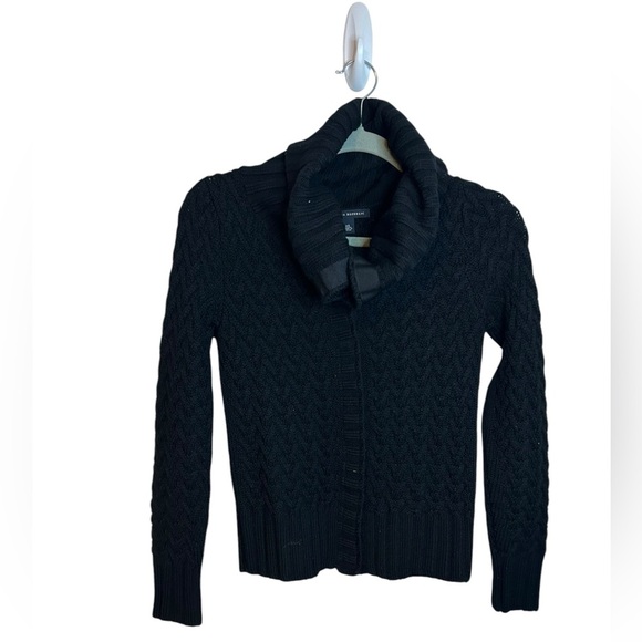 Banana Republic Black Cable Knit Snap Front Wool Sweater - Picture 1 of 7